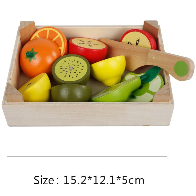 Wooden Cutting Fruit & Vegetable Pretend Play Set | Montessori Kitchen Toy