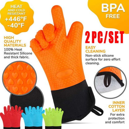 Silicone Oven Gloves Heat Resistant BBQ Mitts Non-Slip Kitchen Cooking