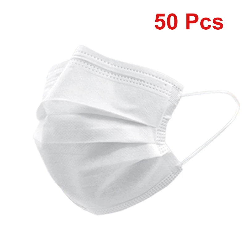 Disposable Face Masks 50 Pack - 3 Layer Protection with Ear Loops