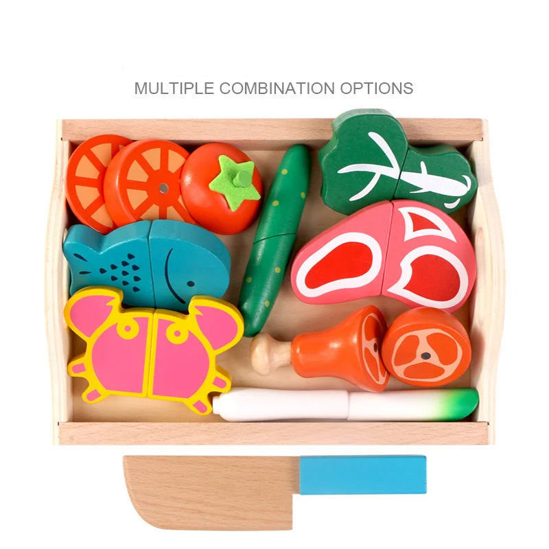 Wooden Cutting Fruit & Vegetable Pretend Play Set | Montessori Kitchen Toy