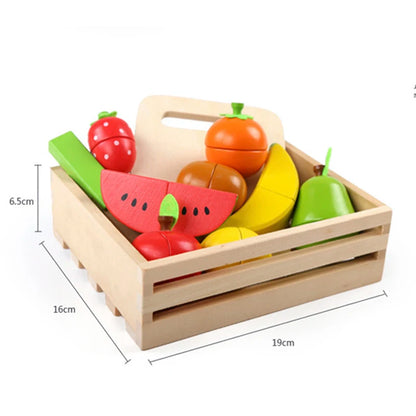 Wooden Cutting Fruit & Vegetable Pretend Play Set | Montessori Kitchen Toy