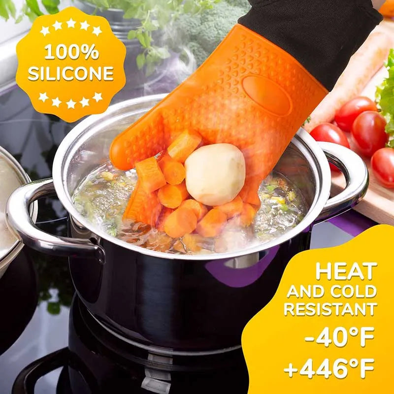 Silicone Oven Gloves Heat Resistant BBQ Mitts Non-Slip Kitchen Cooking