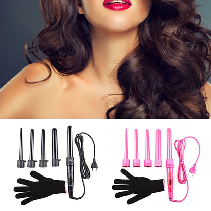 5 in 1 Hair Curling Iron Set Interchangeable Ceramic Barrels 19-32mm