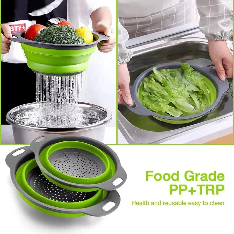 Collapsible Silicone Colander Strainer Basket Kitchen Drain Fruit Veg
