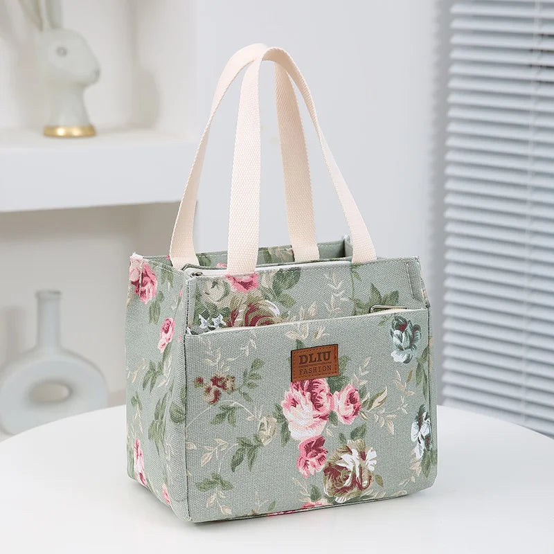 Insulated Lunch Bag Floral Print Large Capacity Thermal Cooler Picnic
