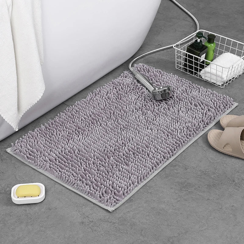 Chenille Bath Mat Rectangular Non-Slip Soft Absorbent Bathroom Rug