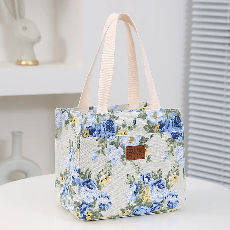 Insulated Lunch Bag Floral Print Large Capacity Thermal Cooler Picnic