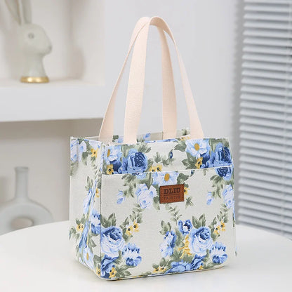 Insulated Lunch Bag Floral Print Large Capacity Thermal Cooler Picnic