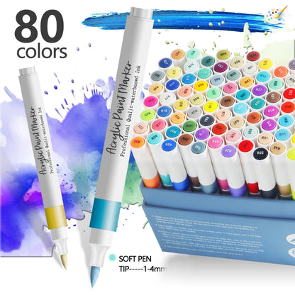 Acrylic Marker Pens 12/24 Colours Soft Tip Waterproof Art Graffiti Set