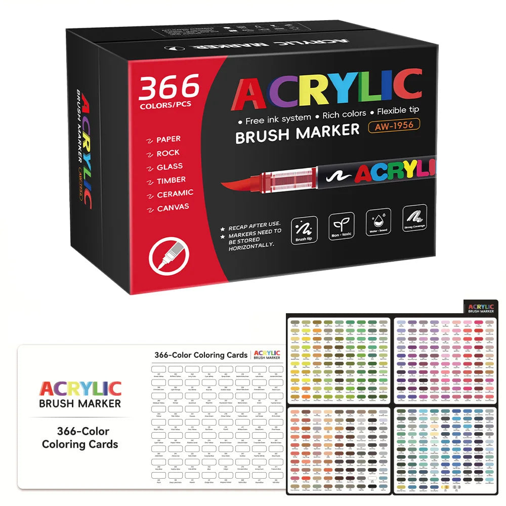 Acrylic Paint Pens 12-366 Colours Felt Brush Tip Markers Wood Rock Canvas