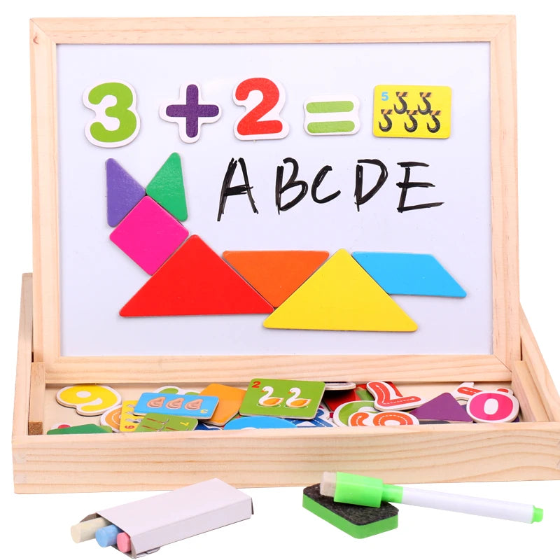 Wooden Magnetic Drawing Board Puzzle 100+ Cards Educational Toy Kids 3+