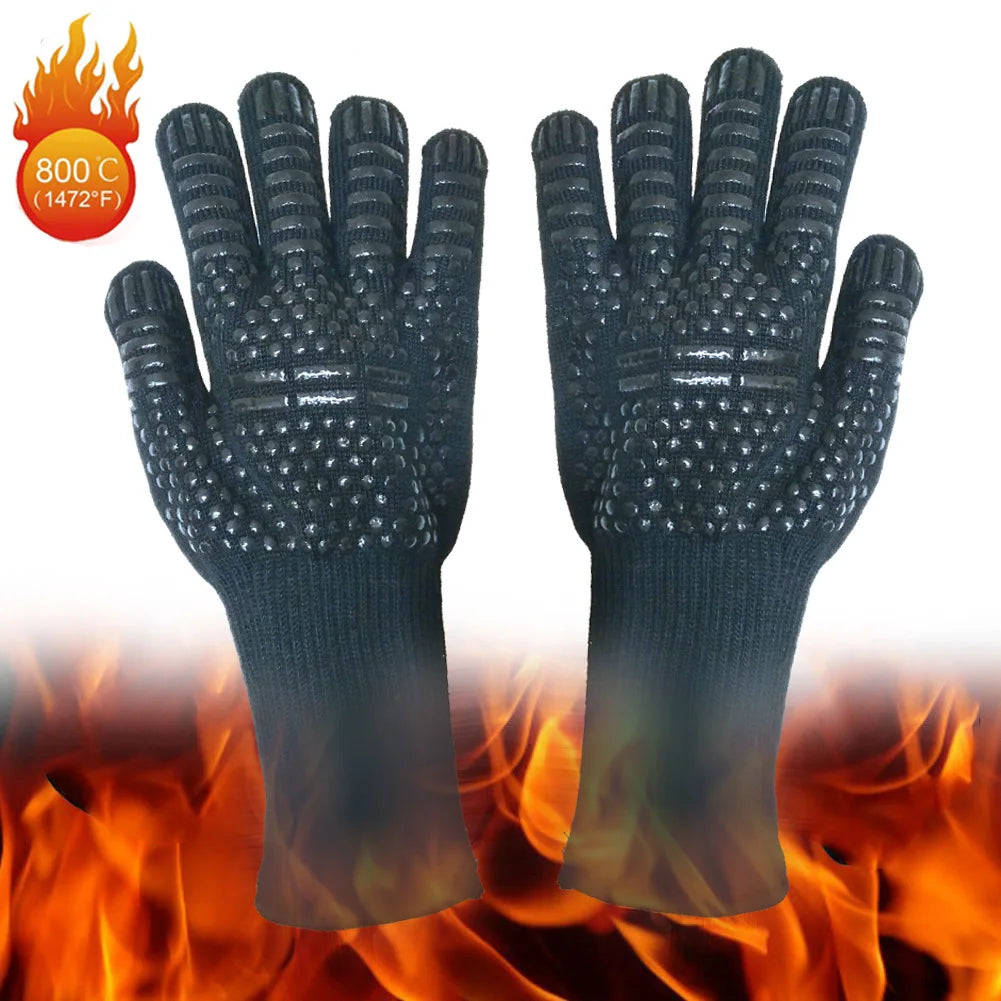 BBQ Gloves Heat Resistant to 800°C Aramid Oven Mitts Silicone Grip