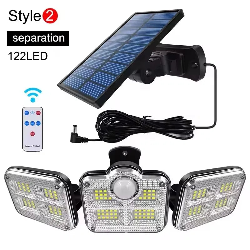 Solar Motion Sensor Light 122 LED 4-Head 3000LM Outdoor Flood Security