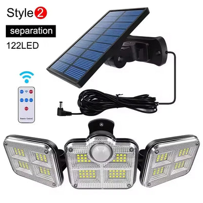 Solar Motion Sensor Light 122 LED 4-Head 3000LM Outdoor Flood Security
