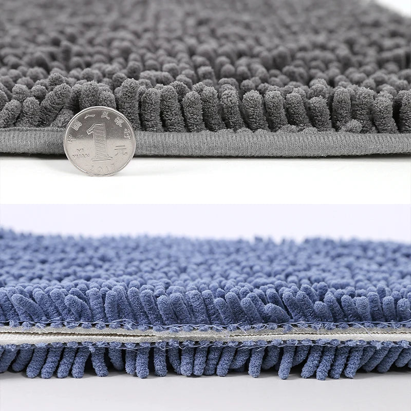Chenille Bath Mat Rectangular Non-Slip Soft Absorbent Bathroom Rug