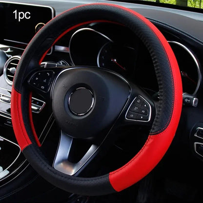 Perforated Nappa Leather Steering Wheel Cover 15 Inch Anti-Slip Universal