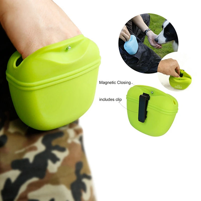 Silicone Dog Treat Pouch 12.5cm Magnetic Training Bag with Belt Clip