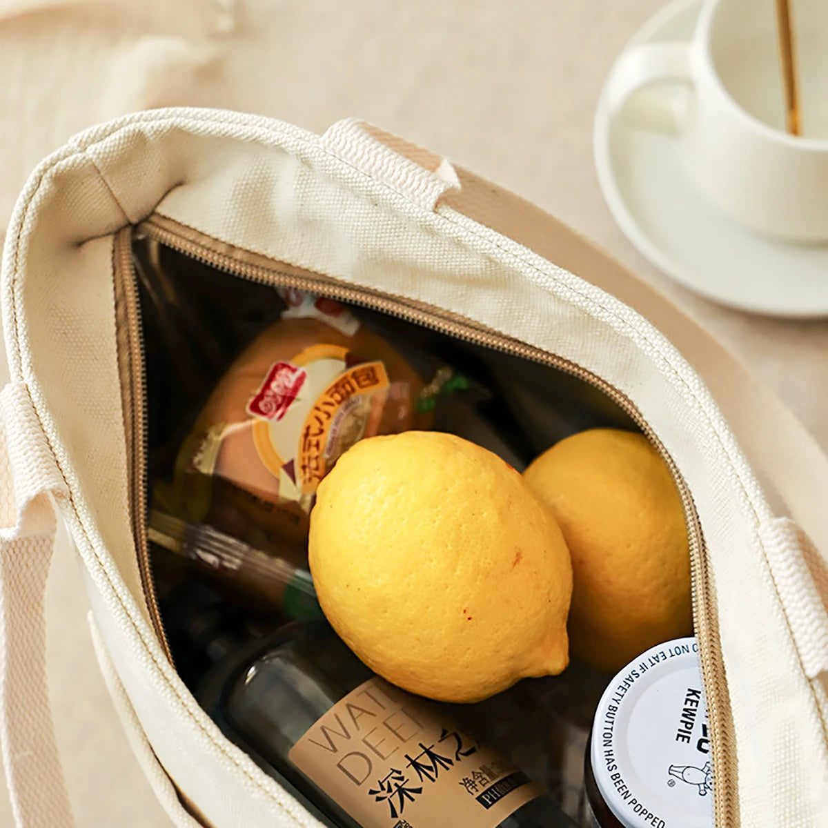 Insulated Lunch Bag Canvas Zipper Tote Portable Picnic Travel Organiser AU