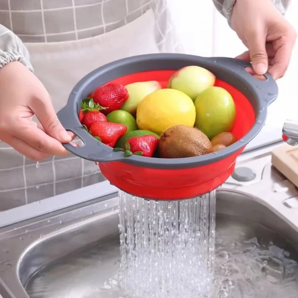 Collapsible Silicone Colander Strainer Basket Kitchen Drain Fruit Veg