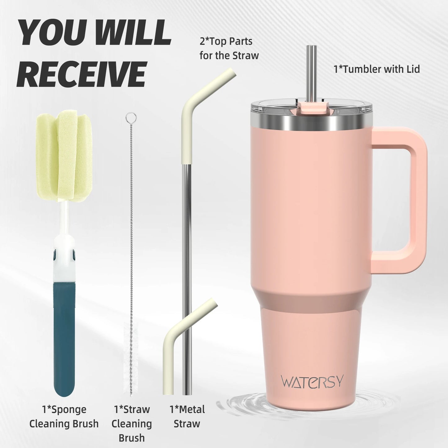 Insulated Tumbler with Handle & Straw 20oz 30oz 40oz Stainless Steel