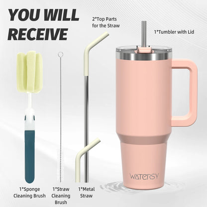 Insulated Tumbler with Handle & Straw 20oz 30oz 40oz Stainless Steel