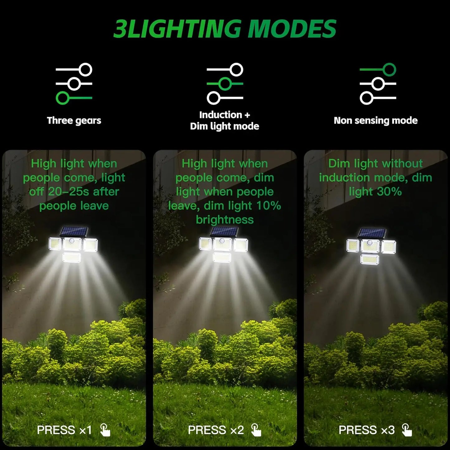 Solar Motion Sensor Light 122 LED 4-Head 3000LM Outdoor Flood Security