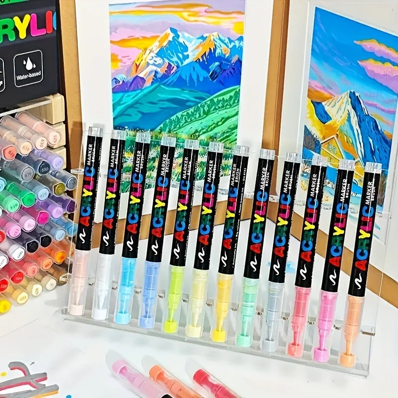 Acrylic Paint Pens 12-366 Colours Felt Brush Tip Markers Wood Rock Canvas