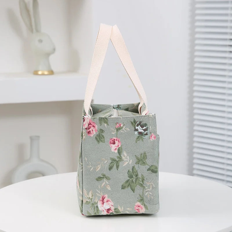 Insulated Lunch Bag Floral Print Large Capacity Thermal Cooler Picnic