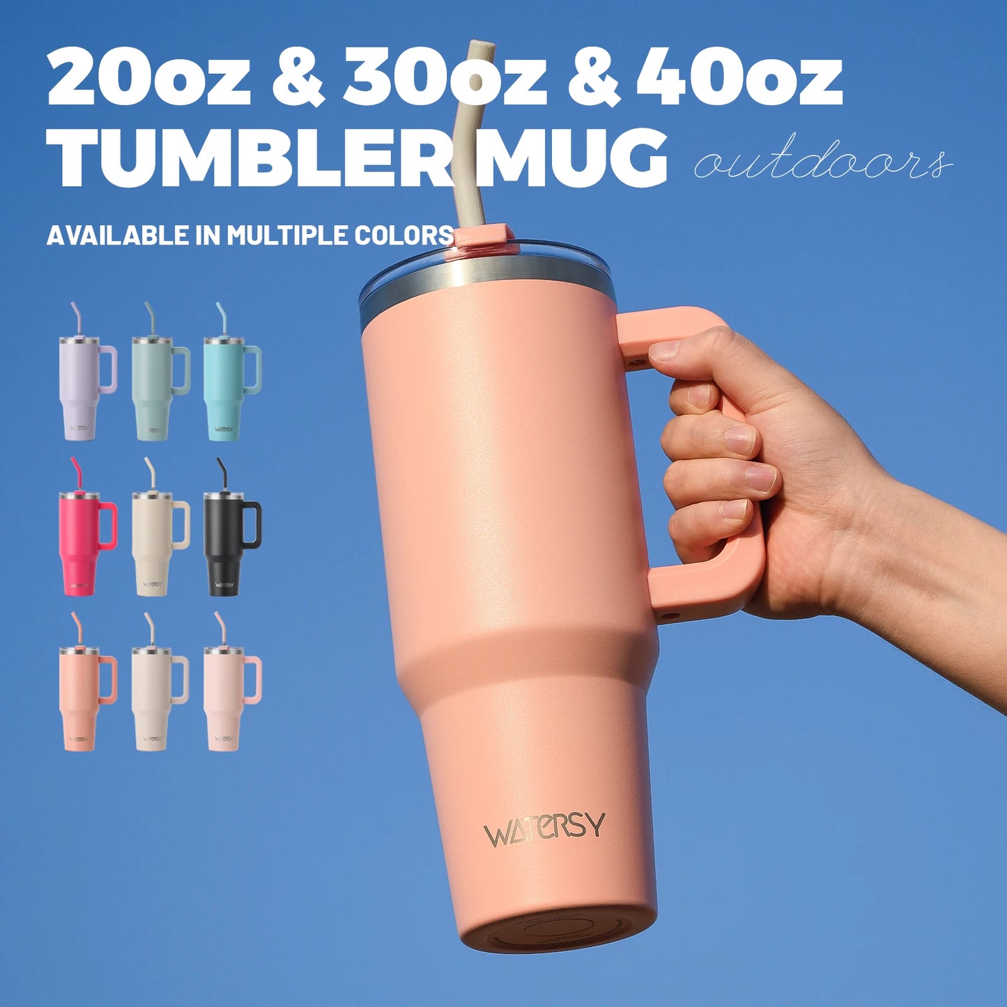 Insulated Tumbler with Handle & Straw 20oz 30oz 40oz Stainless Steel