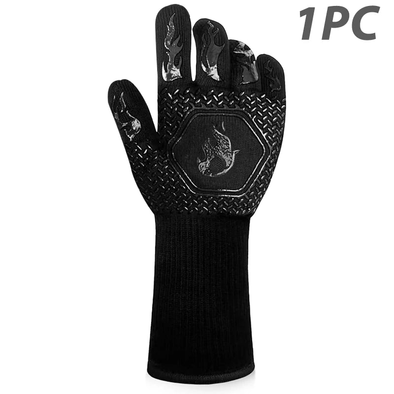 Heat Resistant BBQ Gloves Silicone Oven Mitts 800°C Fireproof Cooking