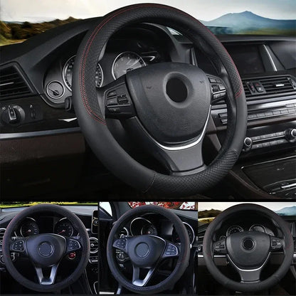 Perforated Nappa Leather Steering Wheel Cover 15 Inch Anti-Slip Universal