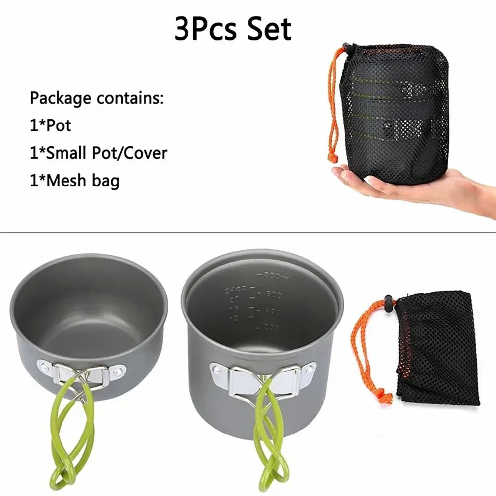 Camping Cookware Set Aluminium Alloy Pot Pan Lightweight Portable Outdoor