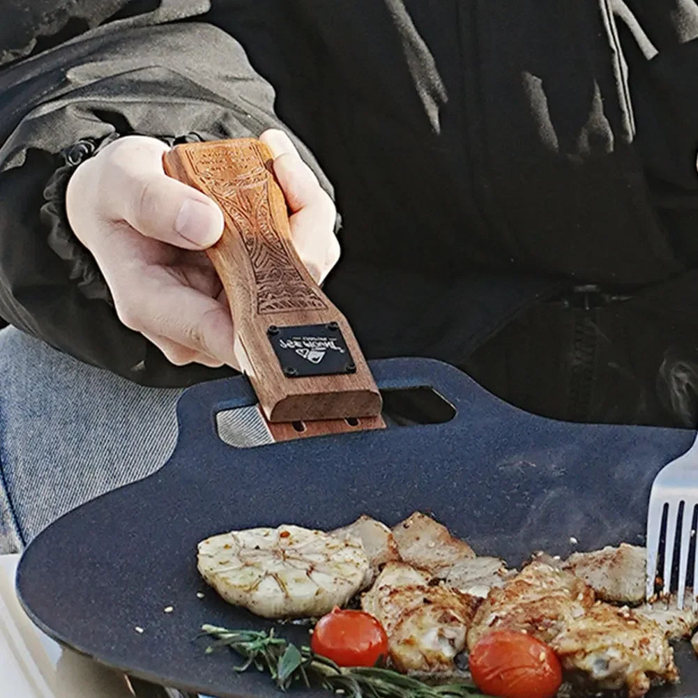 Grill Pan Handle Solid Wood Anti-Scald Adjustable Clamp Camping Cookware