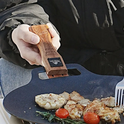 Grill Pan Handle Solid Wood Anti-Scald Adjustable Clamp Camping Cookware
