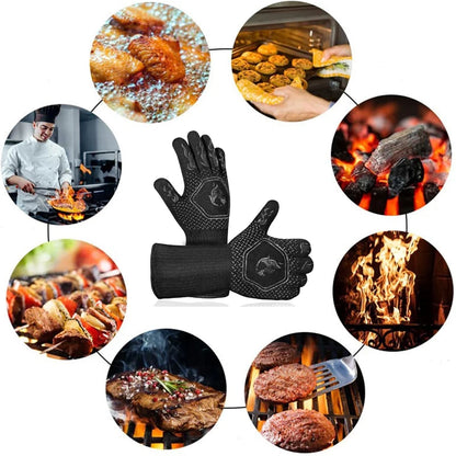 Heat Resistant BBQ Gloves Silicone Oven Mitts 800°C Fireproof Cooking