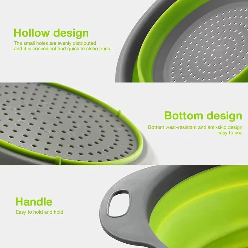 Collapsible Silicone Colander Strainer Basket Kitchen Drain Fruit Veg