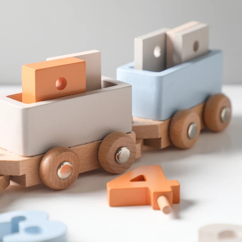 Wooden Train Set Montessori Educational Toy Numbers Learning Trolley