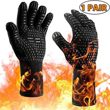 Heat Resistant BBQ Gloves Silicone Oven Mitts 800°C Fireproof Cooking