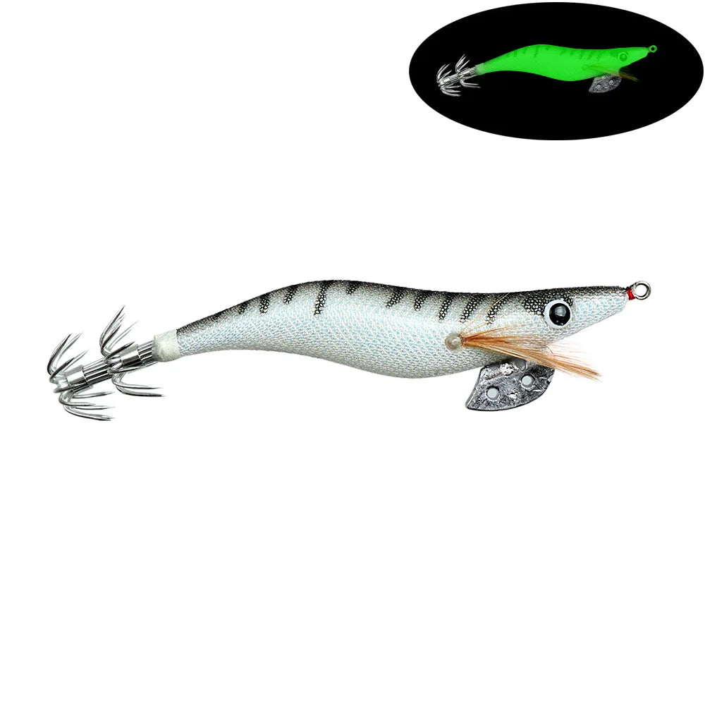 Luminous Wooden Squid Lure 2.0-3.0 Glow Fishing Bait for Squid & Cuttlefish