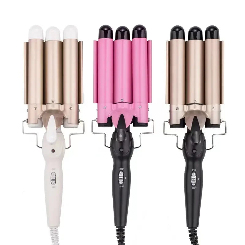 Triple Barrel Hair Waver Ceramic Curling Iron 170-220°C Adjustable Heat
