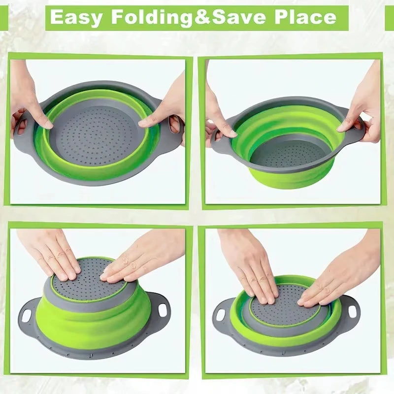 Collapsible Silicone Colander Strainer Basket Kitchen Drain Fruit Veg
