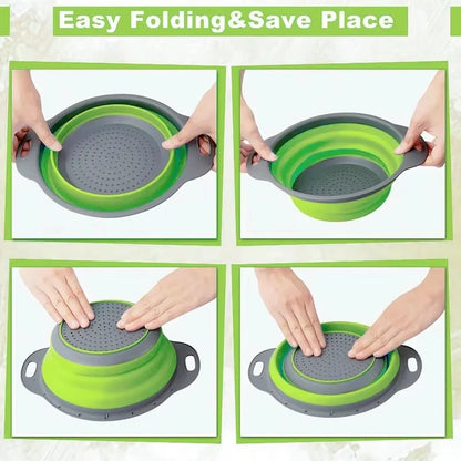 Collapsible Silicone Colander Strainer Basket Kitchen Drain Fruit Veg