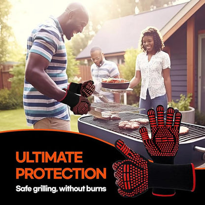 Heat Resistant BBQ Gloves Cotton Oven Mitts with Fingers for Grilling