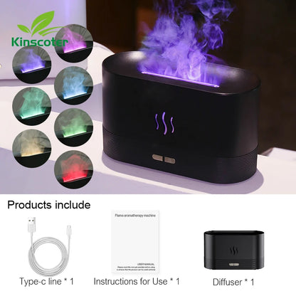 Aroma Diffuser Ultrasonic Humidifier 180ml Flame LED Essential Oil Mist