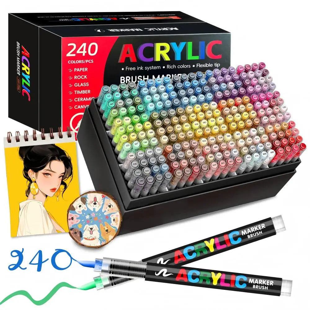 Acrylic Paint Pens 12-366 Colours Felt Brush Tip Markers Wood Rock Canvas