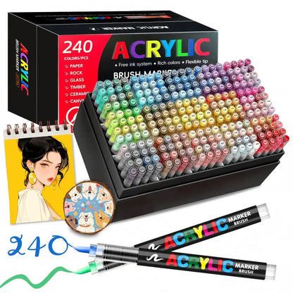 Acrylic Paint Pens 12-366 Colours Felt Brush Tip Markers Wood Rock Canvas