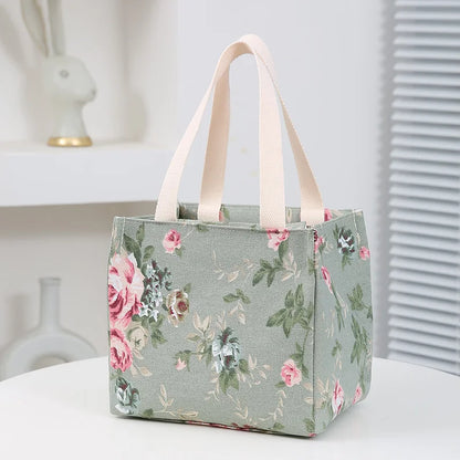 Insulated Lunch Bag Floral Print Large Capacity Thermal Cooler Picnic