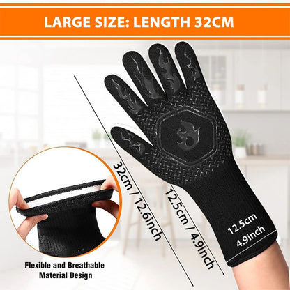 Heat Resistant BBQ Gloves Silicone Oven Mitts 800°C Fireproof Cooking