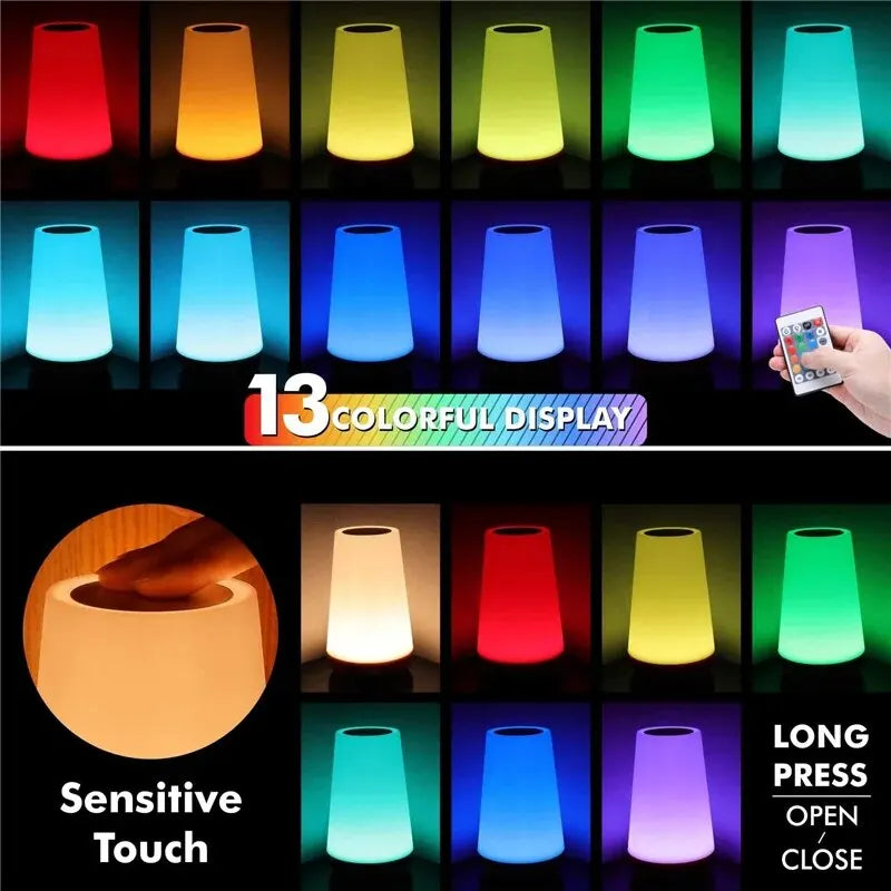 RGB Night Light Touch & Remote Control 13 Colour Dimmable Rechargeable Lamp