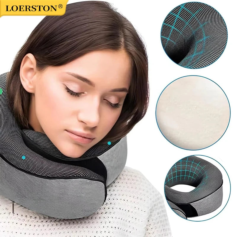 Memory Foam Travel Neck Pillow U-Shaped Adjustable Support Portable Sleep